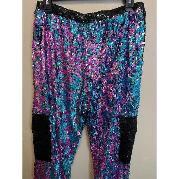Jaded London Revolve Sequin Jogger Style Colorful Bright Elastic Waist Pants M - Picture 4 of 10